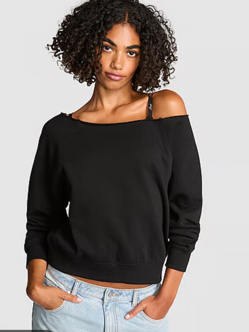 PINK Victoria's Secret Off-the-Shoulder Black Sweatshirt